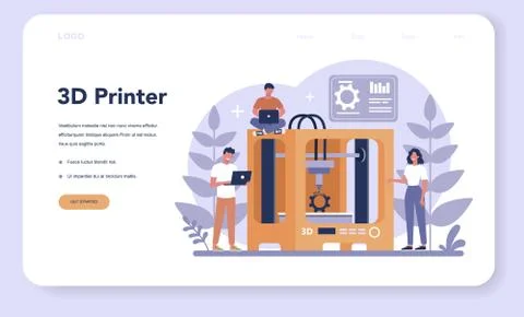 3D Printing technology web banner or landing page. 3D printer Stock Illustration