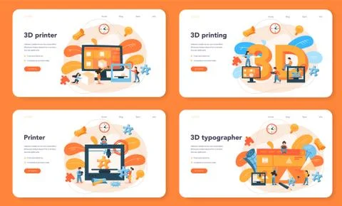 3D Printing technology web banner or landing page set. 3D printer Stock Illustration