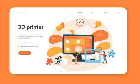 3D Printing technology web banner or landing page. 3D printer Illustrazione stock