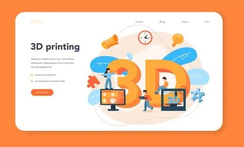 3D Printing technology web banner or landing page. 3D printer Stock Illustration