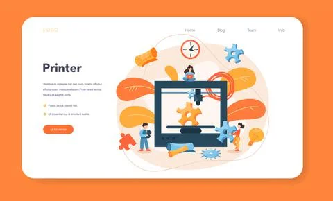 3D Printing technology web banner or landing page. 3D printer Stock Illustration