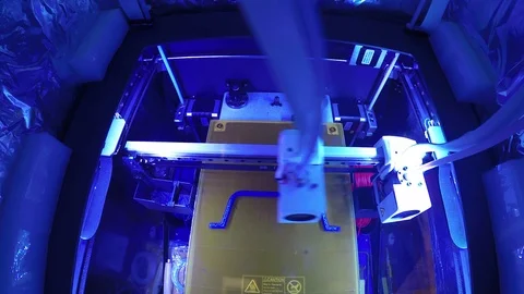 3D printing Timelapse using ABS plastic, blue led design, print manufacturing Stock-Footage 89243483