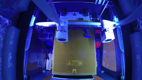 3D printing Timelapse using ABS plastic, blue led design, print manufacturing Stock-Footage 89243540