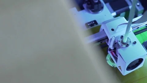 3D printing using ABS plastic, blue led design, print manufacturing, cnc machine Stock Footage 89046657