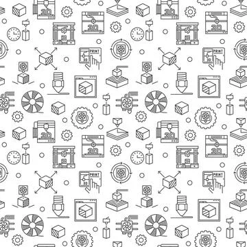 3d Printing vector Additive Technology concept seamless pattern in thin lin.. Illustrazione stock