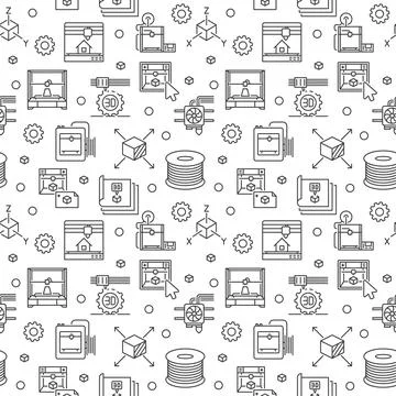 3d Printing vector outline seamless pattern. Additive Manufacturing backgroun Stock Illustration
