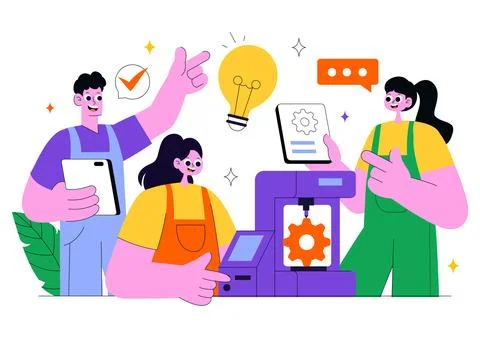 3D Printing Workshop Vector Illustration Featuring an Innovative Fabricatio.. Stock Illustration