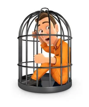 3d prisoner locked in a cage Stock Illustration