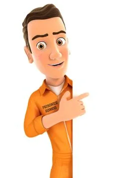 3d prisoner pointing to right blank wall Stock Illustration