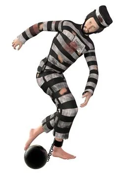 3D Prisoner in Striped Uniform with Ball and Chain Stock Illustration