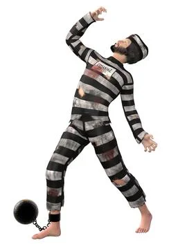 3D Prisoner in Striped Uniform with Ball and Chain Stock Illustration