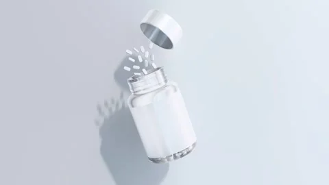 3D Pristine white medicine bottle product mockup gently floats above a clear 動画素材 318611012