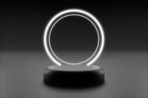 3d product background black platform or podium and white neon circle Stock Illustration