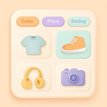 3D Product Catalog Interface With Icons Stock Illustration