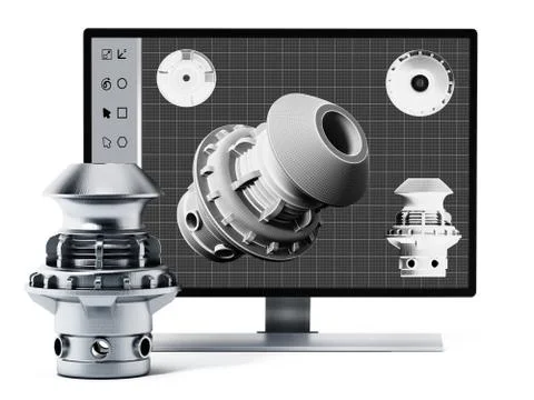 3D product design software and manufactured product. 3D illustration Ilustração Stock