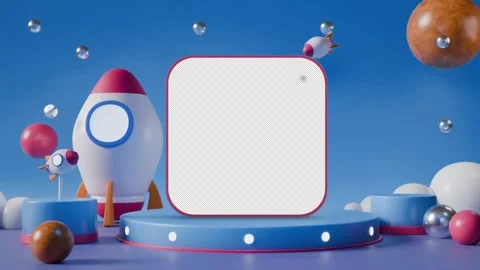 3D Product Display Platform With Light Blue Background And Space Rocket, Stock Footage 288833962