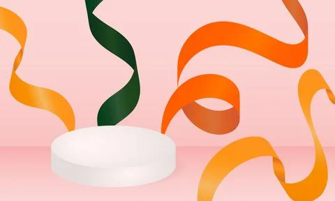 3d product display podium background with colorful ribbons. Festive scene Stock Illustration