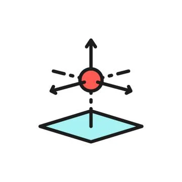 3D product modeling, 3 dimensional model flat color line icon. Illustrazione stock