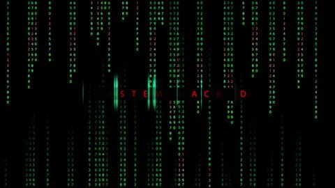 3D programming code abstract technology background. Hacked text, with matrix Stock Illustration