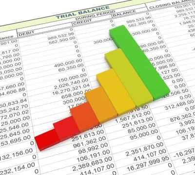 3d progress bar on trial balance sheet Illustrazione stock