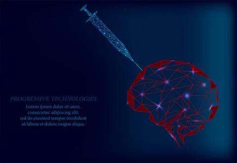 3D projection of the human brain into which a syringe is inserted to increase Stock Illustration