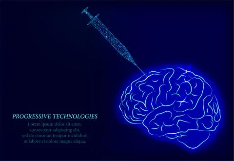 3D projection of the human brain into which a syringe is inserted to increase Stock Illustration