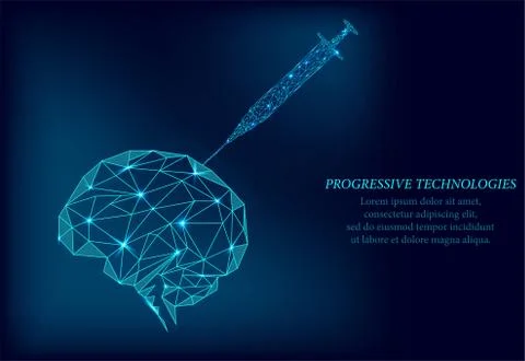 3D projection of the human brain into which a syringe is inserted to increase Stock Illustration