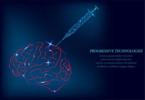 3D projection of the human brain into which a syringe is inserted to increase Illustrazione stock