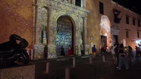 3D Projection Mapping on Historic Plaza Church in Cartagena Colombia with Video stock 339964324
