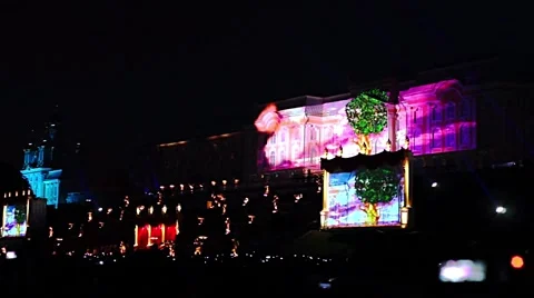 3D projection mapping on Peterhof palace at fountains show Stock Footage 45454267