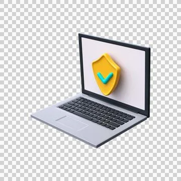 3d protection of personal data. 3D laptop with a protective screen. Cyber ??s Stock Illustration