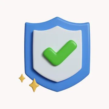 3d protection shield icon, checkmark on shield symbol, safety concept. icon Stock Illustration