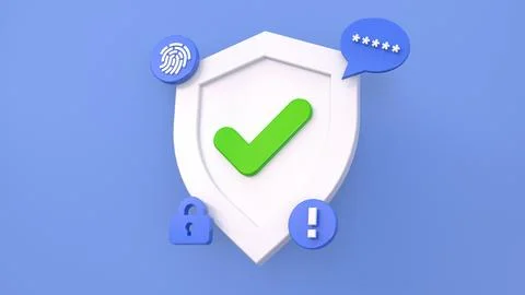 3d protective white shield with a green stripe on a blue background. Minimali Stock Illustration