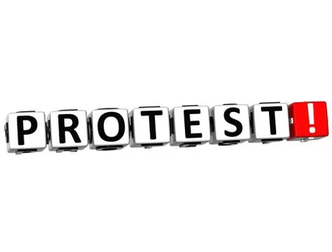 3d protest button click here block text Stock Illustration