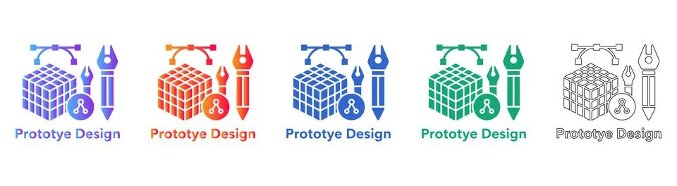 3D Prototype Design and Modeling Icon Set Stock Illustration