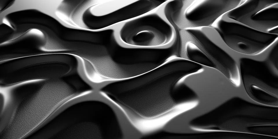 3d Psychedelic Tribal Liquid Surface Black Metal Brushed Chrome Close up Illustrazione stock