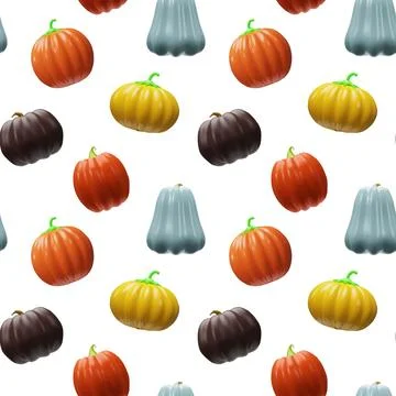 3d pumpkin autumn seamless pattern. Stock Illustration