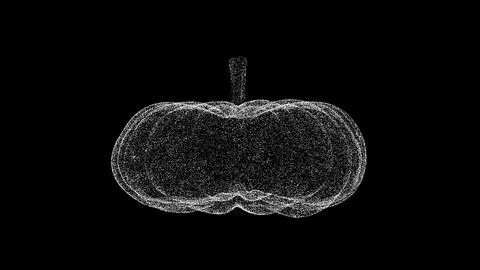 3D pumpkin on black bg. Object dissolved white flickering particles. Business Stockillustratie