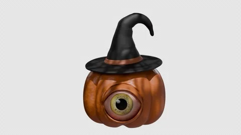 3d pumpkin monster witch hat eyeball alpha Stock Footage 344416148
