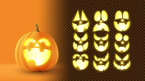 3d pumpkin with set of glowing faces Stock Illustration