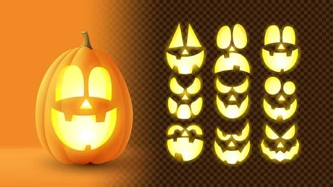 3d pumpkin with set of glowing faces Stock Illustration