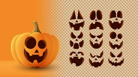 3d pumpkin with set of scary faces Stock Illustration