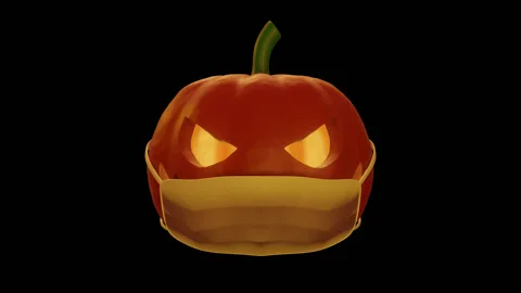 3D Pumpkin wearing a Mask with Alpha Matte Stock Footage 140980366