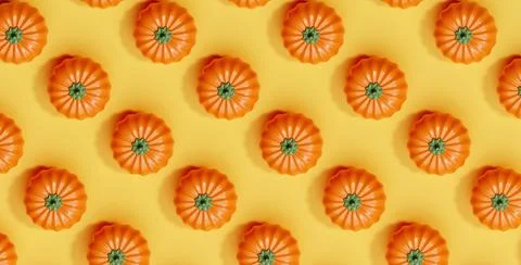 3d pumpkins pattern on yellow background for Halloween. Happy Halloween concept Stock Illustration