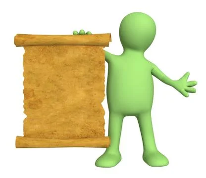 3d puppet with the ancient manuscript Stock Illustration