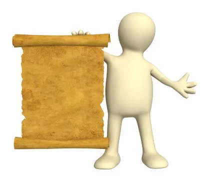 3d puppet with the ancient manuscript Stock Illustration