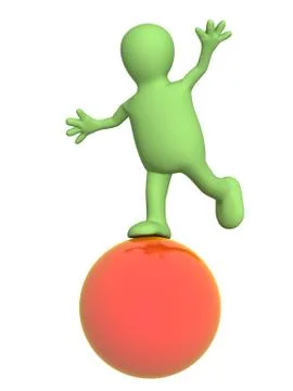 3d puppet, balancing on a red ball Stock Illustration