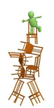 3d puppet, balancing at top of a pyramid from chairs Stock Illustration