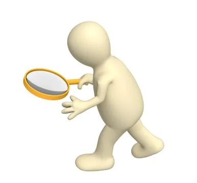 3d puppet with the big magnifier Stock Illustration