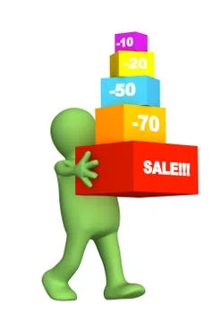 The 3d puppet, bought the goods at a discount Stock Illustration